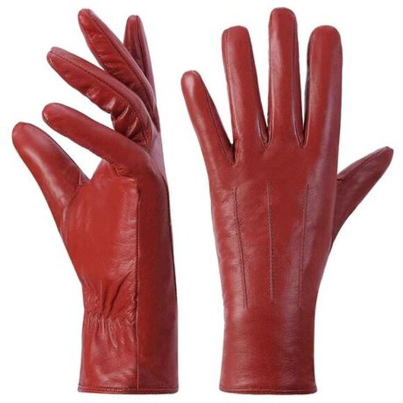 Harssidanzar Red Leather lined Ladies Gloves size xl New - Picture 5 of 5